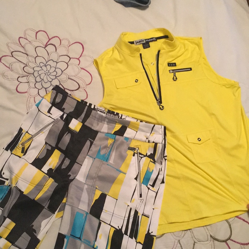 JAMIE SADOCK sleeveless yellow gold top & shorts